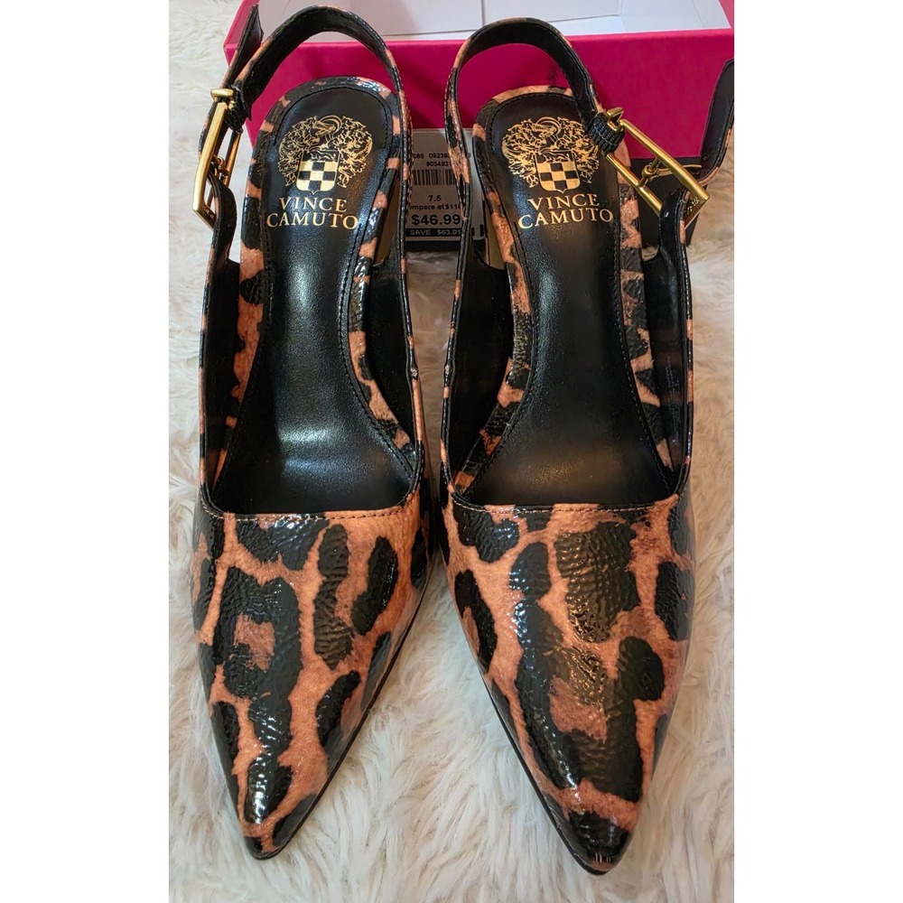 Vince Camuto Anders Leopard Naplack  Block Heel Pumps NIB Size 7.5M